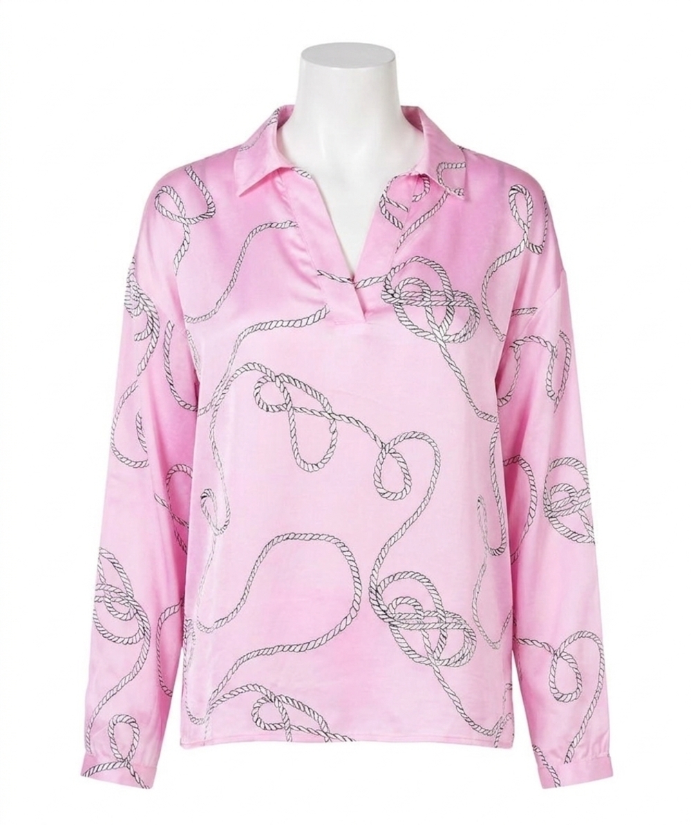 NEW ESQUALO parisa polo collar rope print blouse in pink, white, black